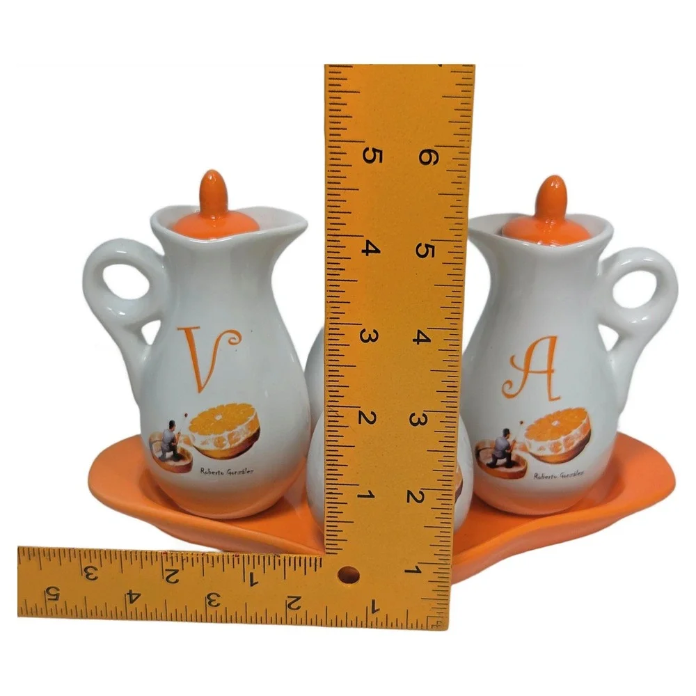 Roberto Gonzalez‎ Citrus Cruet Condiment Set Ceramic Orange Vinegar Oil Shakers
